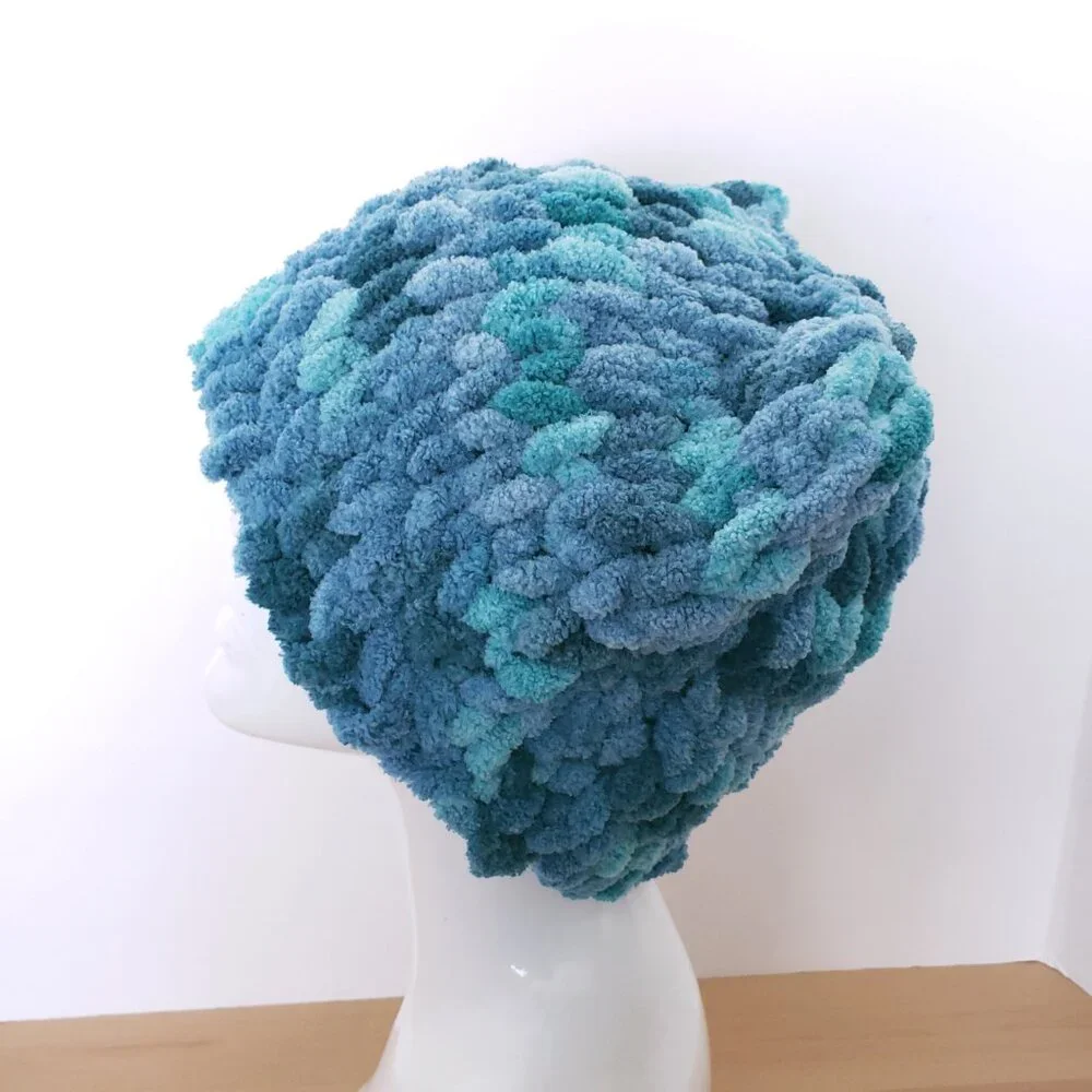 Women's New Handmade Chunky Crochet Soft Fluffy Blue Cat Ears Beanie One Size